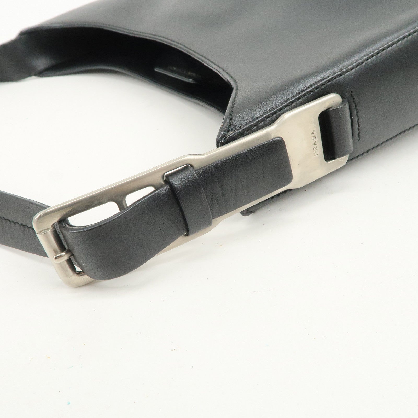 PRADA Logo Leather Shoulder Bag Crossbody Bag Black