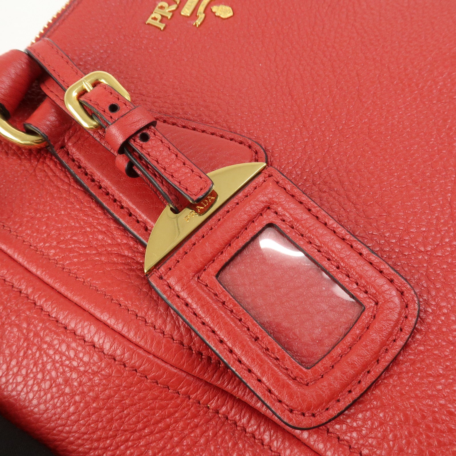 PRADA Logo Leather 2Way Bag Hand Bag Shoulder Bag Red 1BC032