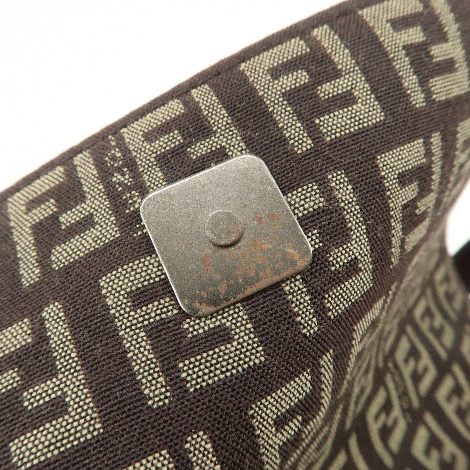 FENDI Zucchino Shoulder Bag Hand Bag Brown Silver 8BR353