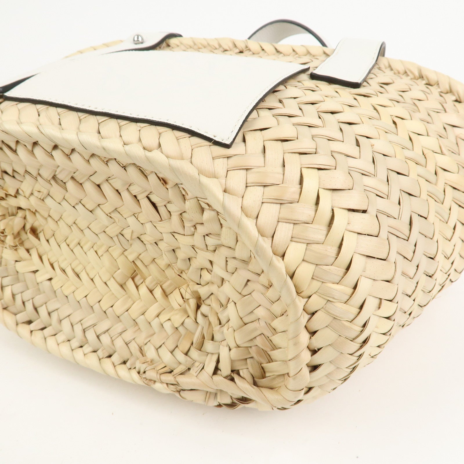 LOEWE Anagram Raffia Leather Small Basket Bag Hand Bag Natural