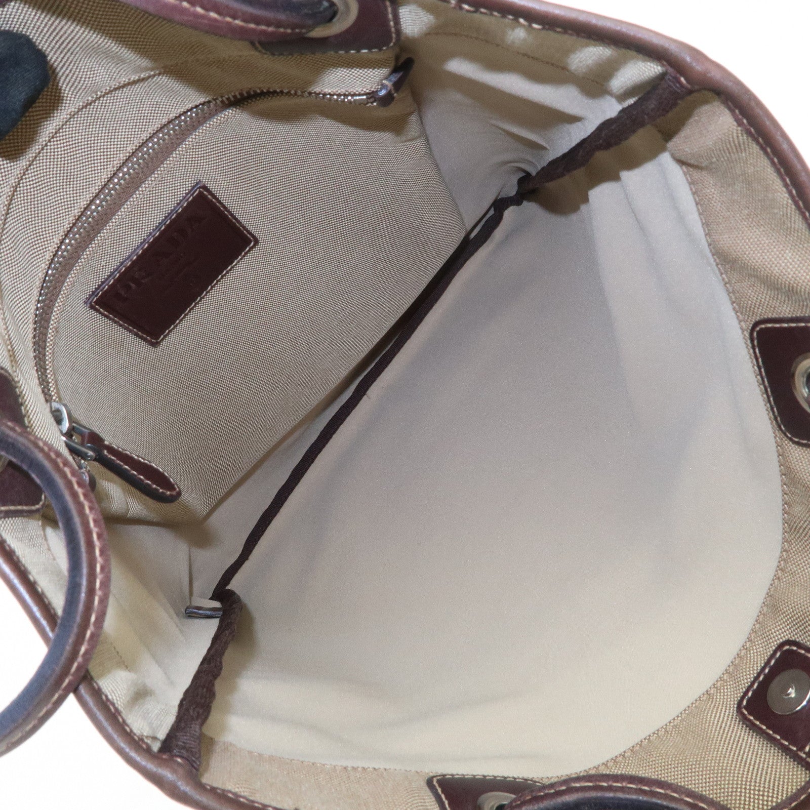 PRADA Jaguard Canvas Leather Tote Bag Shoulder Bag Brown BR3581