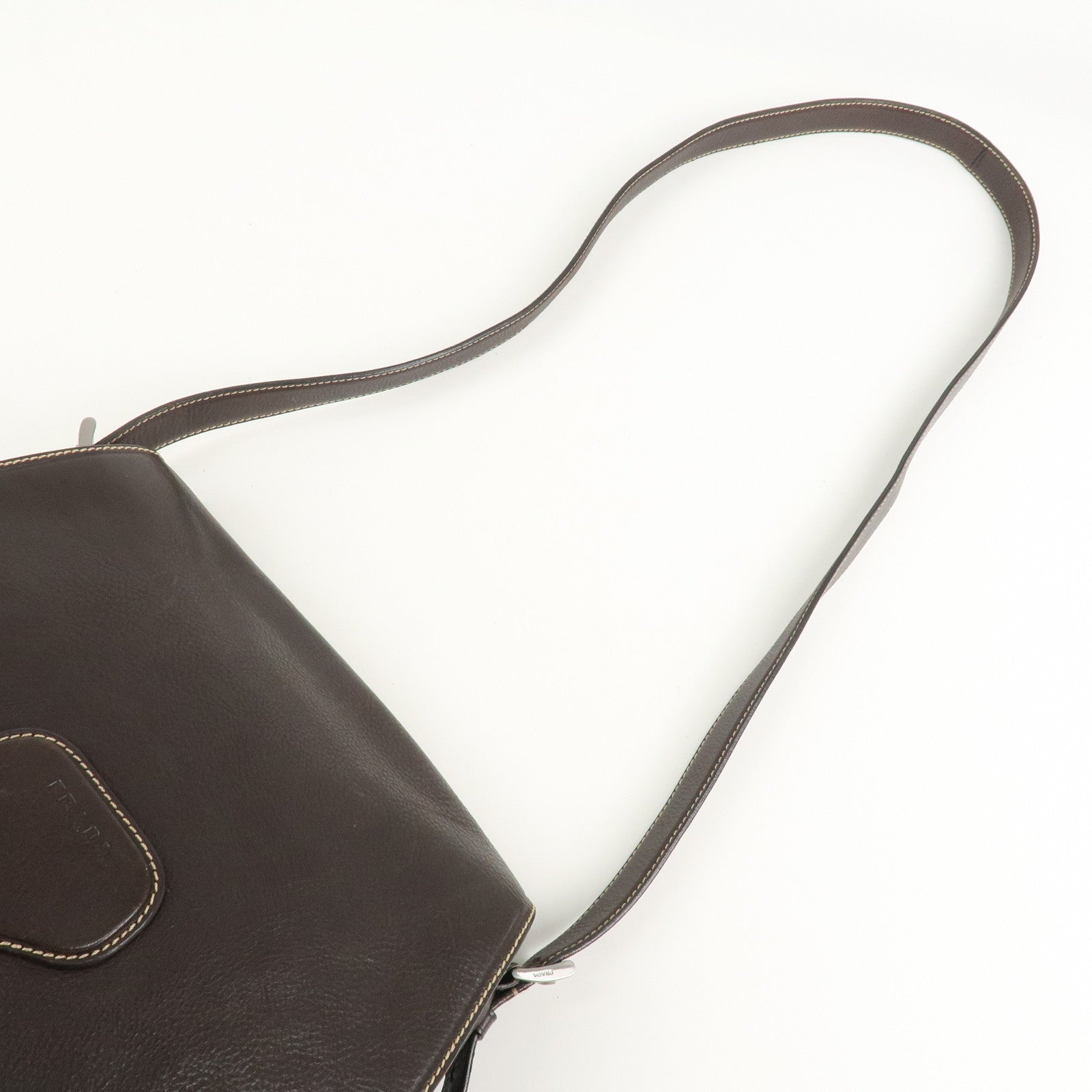 PRADA Logo Leather Shoulder Bag Crossbody Bag Brown