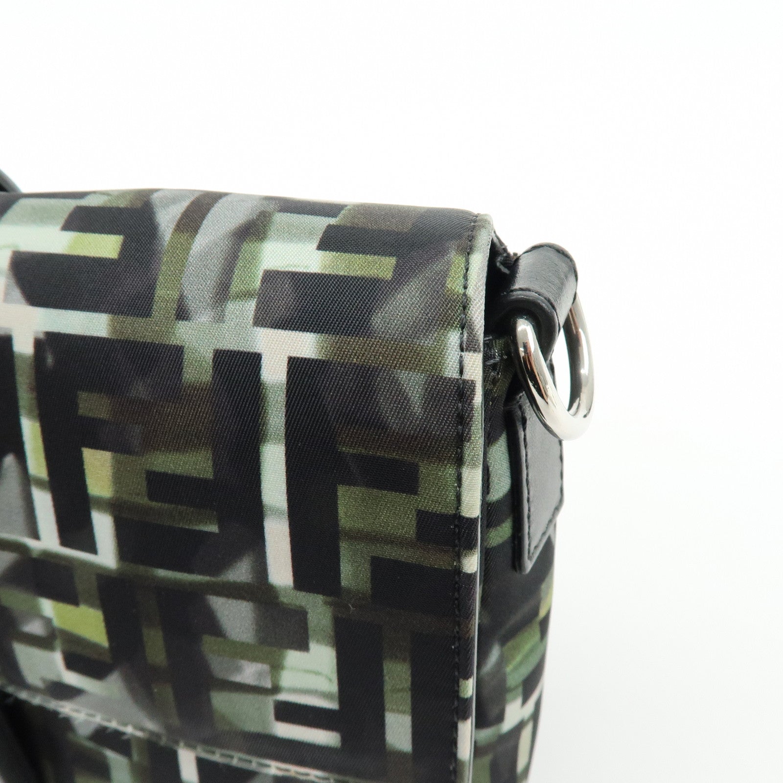 FENDI Zucca Nylon Leather Shoulder Bag Waist Bag Black Green 7VA472
