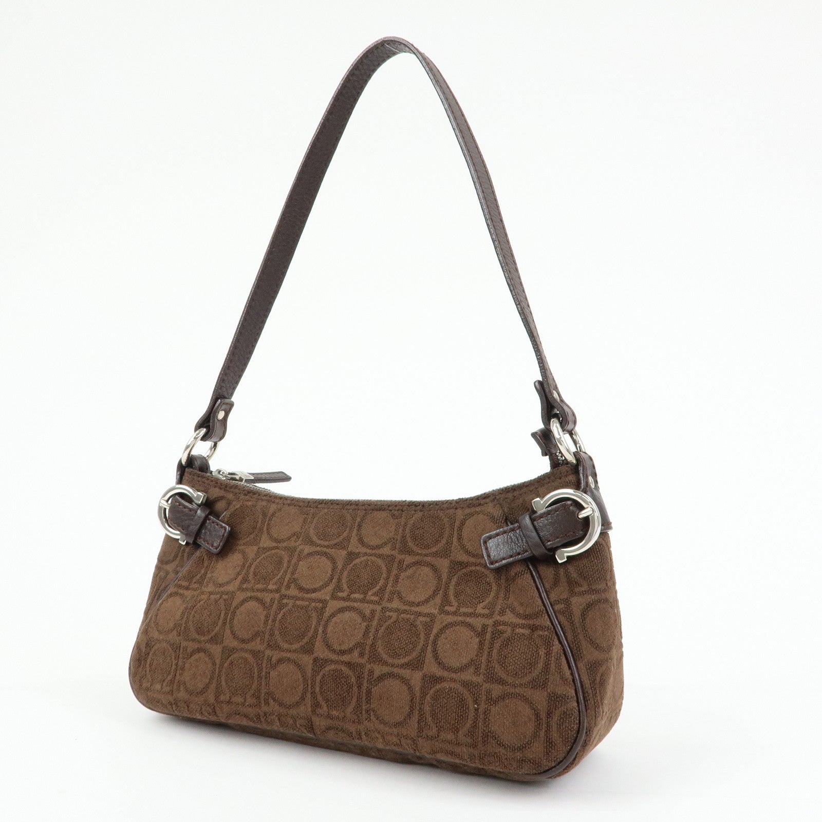 Ferragamo Ganchini Pile Leather Shoulder Bag Hand Bag Brown