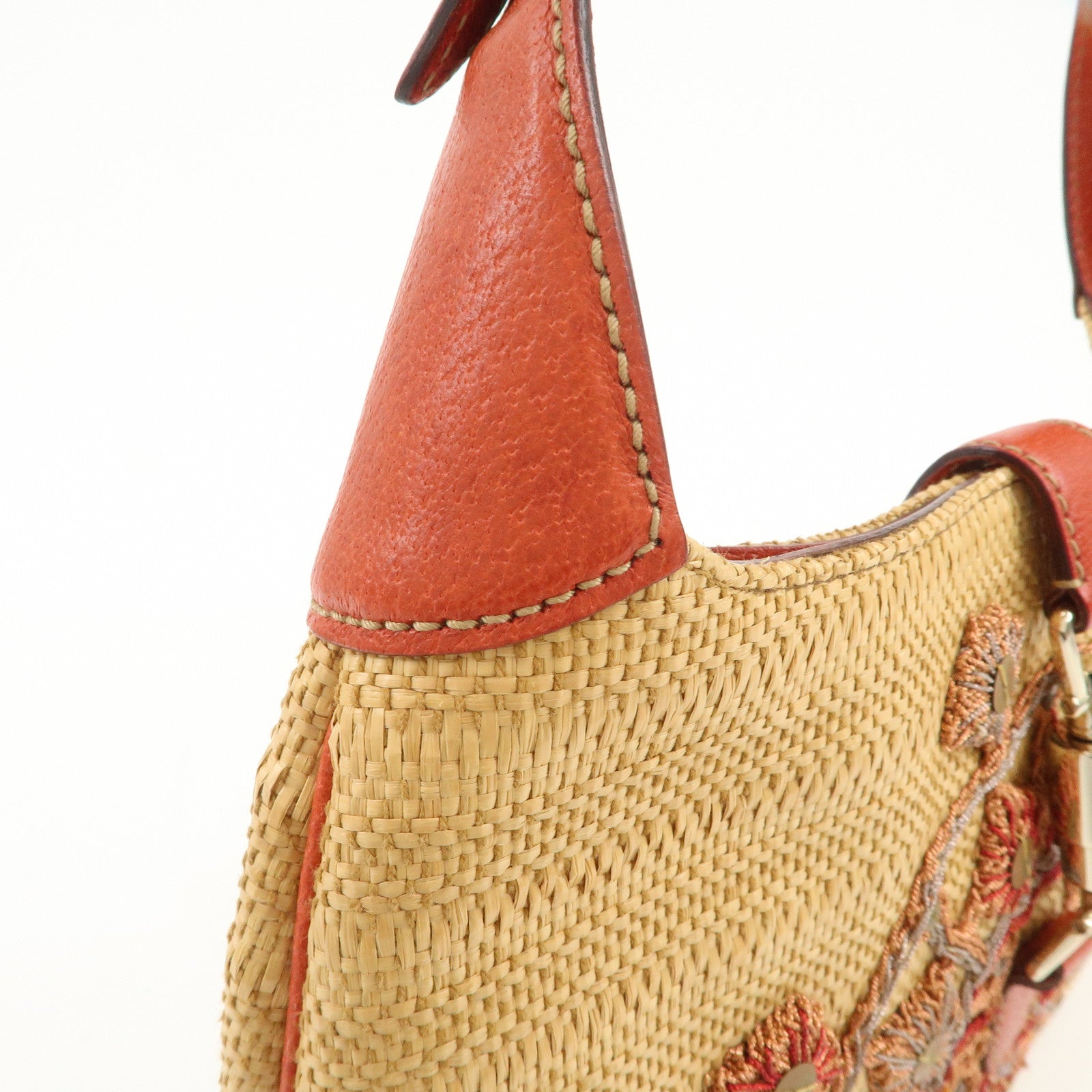 GUCCI New Jackie Raffia Leather Shoulder Bag Natural Orange 140040