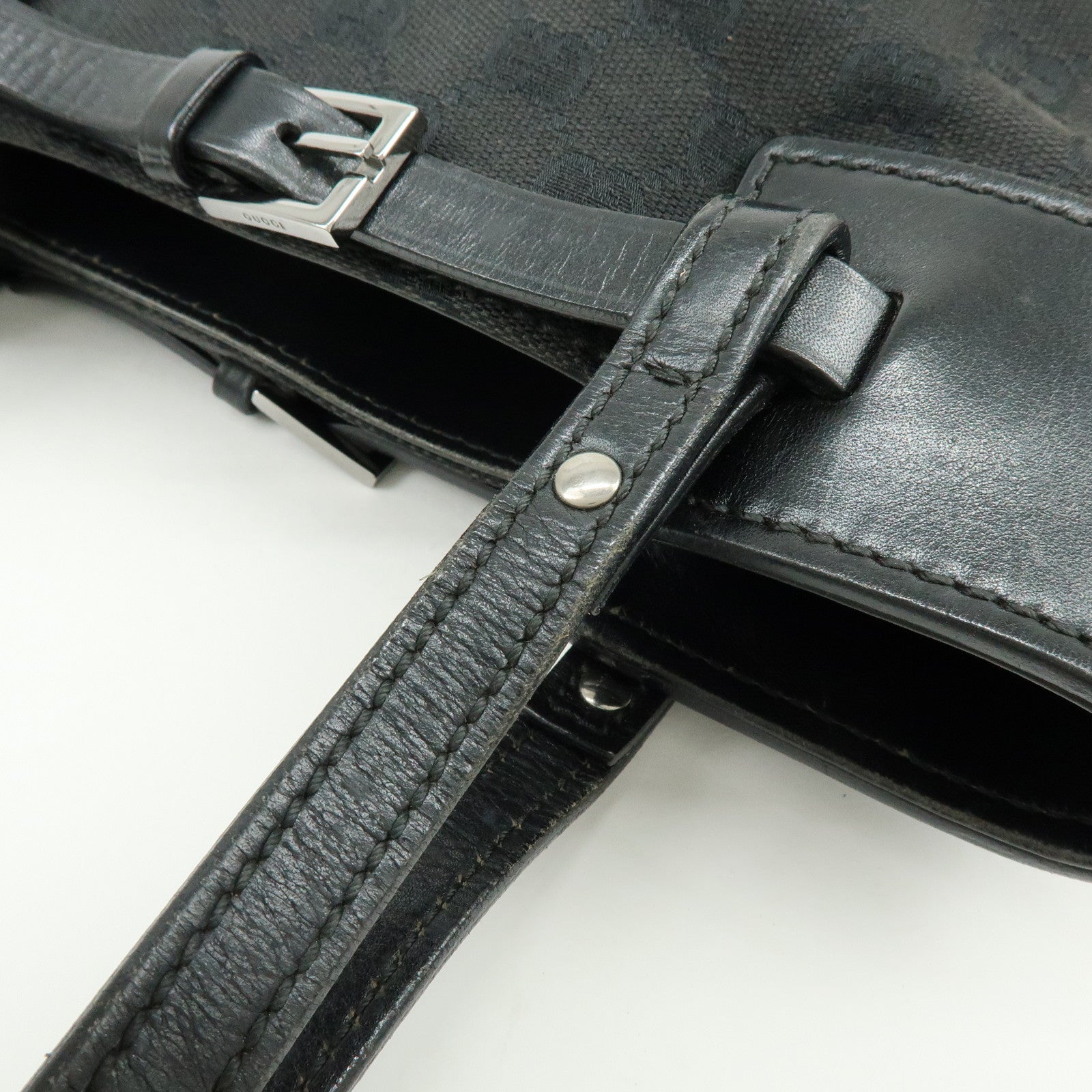 GUCCI GG Monogram Canvas Leather Tote Bag Hand Bag Black 107757