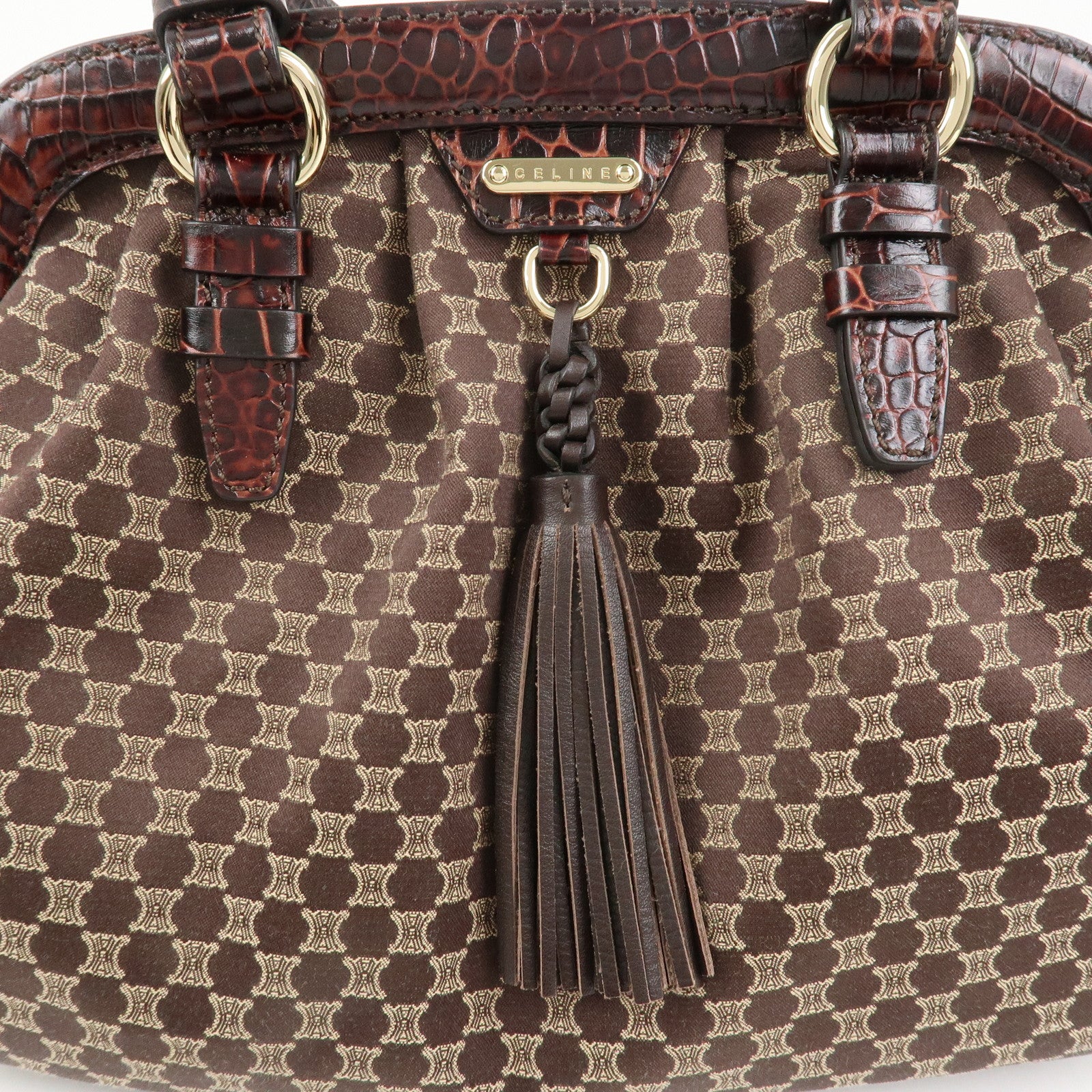 CELINE Macadam Canvas Emboss Leather Shoulder bag Dark Brown