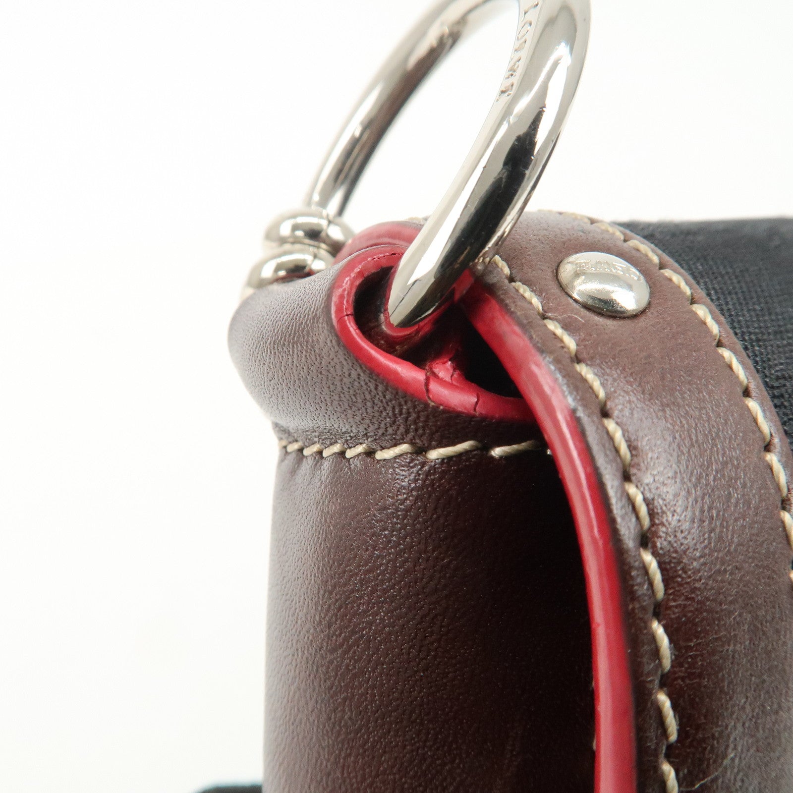 LOEWE Anagram Leather Canvas Chain Shoulder Bag Black Brown