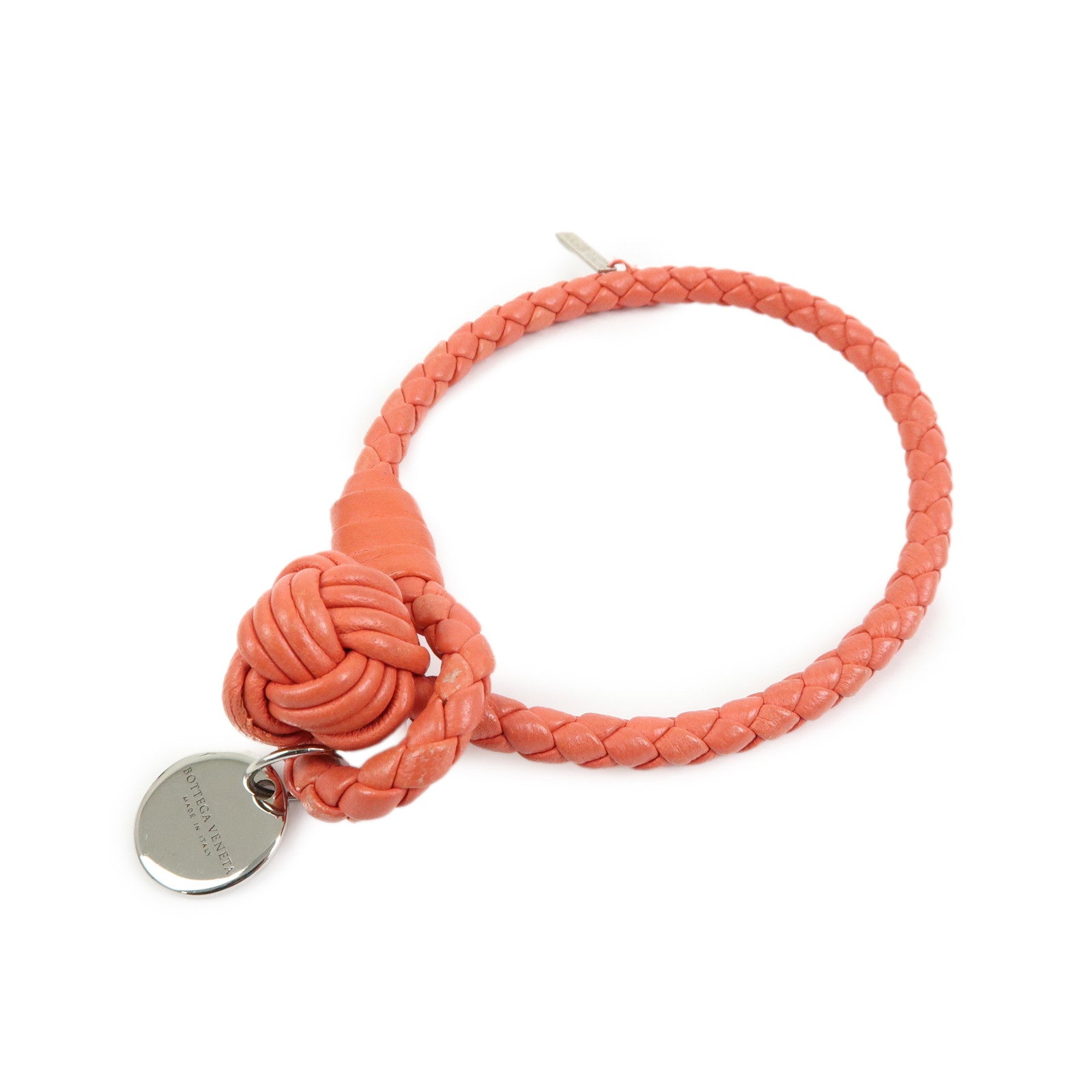 BOTTEGA VENETA Intrecciato Leather Bracelet Orange Silver 113546