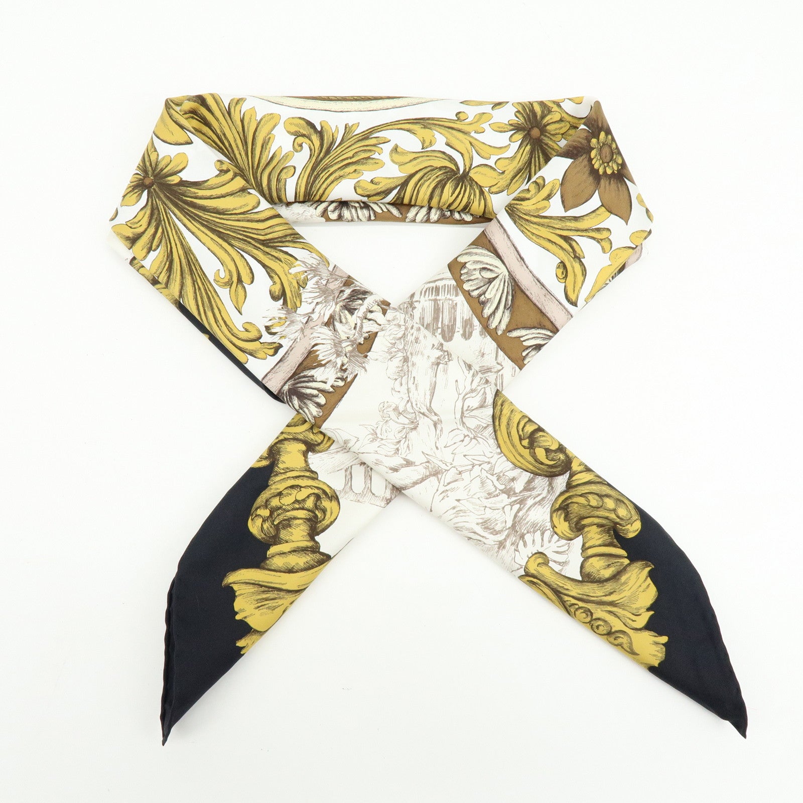 Christian Dior SQUARE Silk 100% Scarf Ivory Gold Black