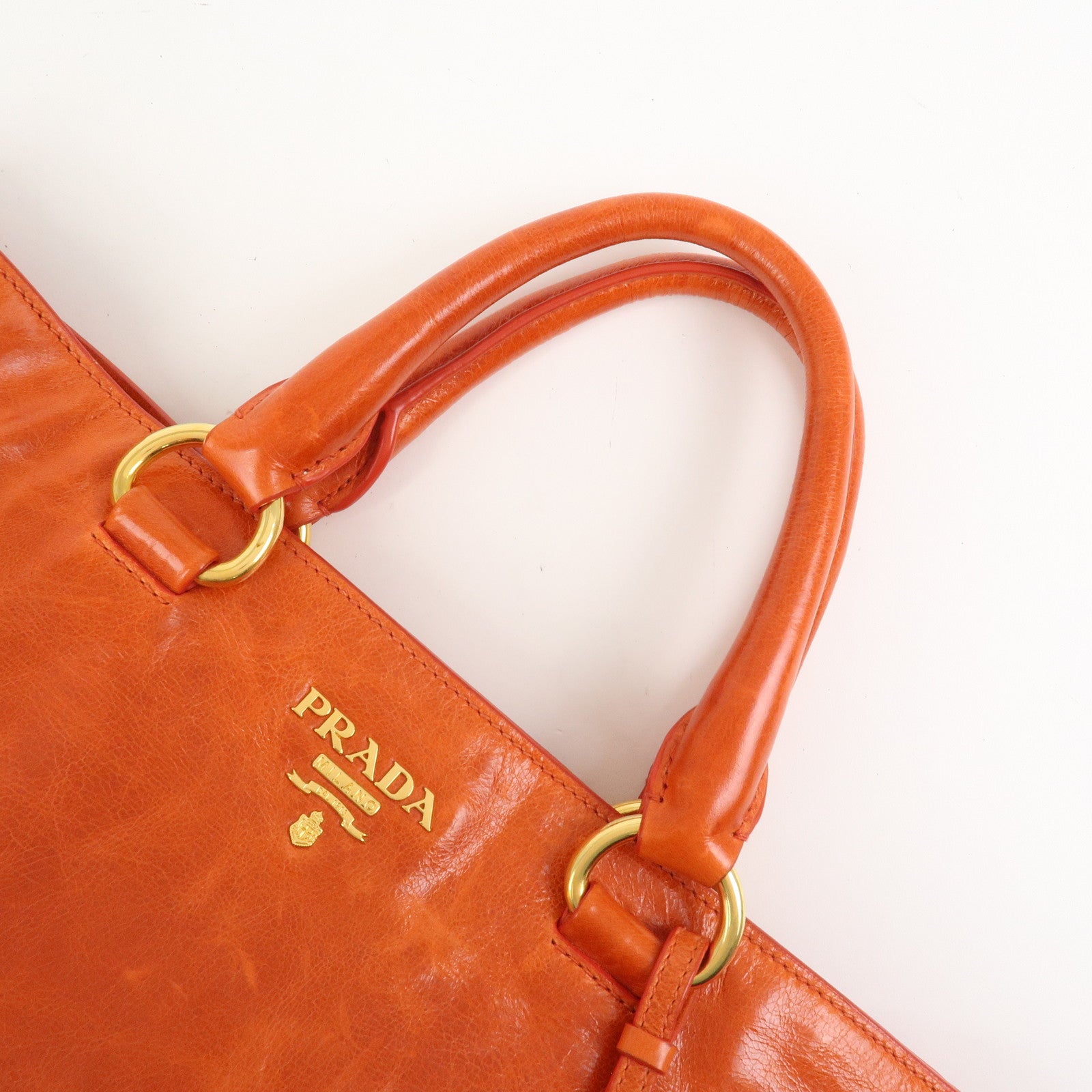 PRADA Logo Leather 2Way Bag Hand Bag Shoulder Bag Orange BN2326