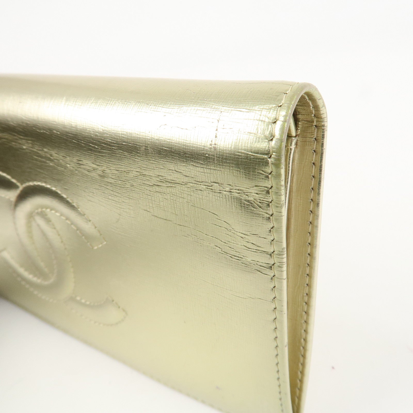 CHANEL Leather Coco Mark Long Wallet Gold Gold Hardware A27156 Used