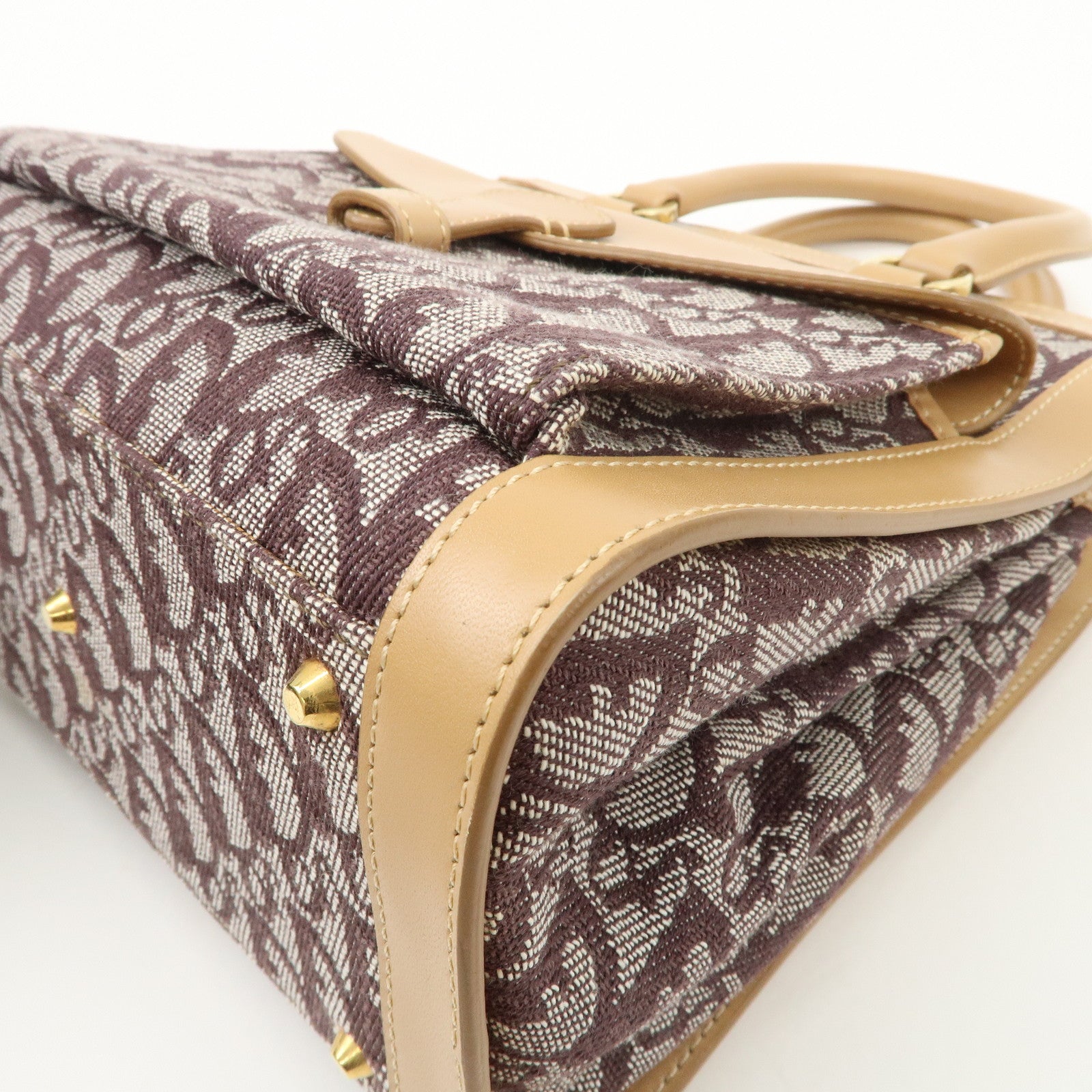 Christian Dior Trotter Jacquard Leather Hand Bag Brown Gold HDW