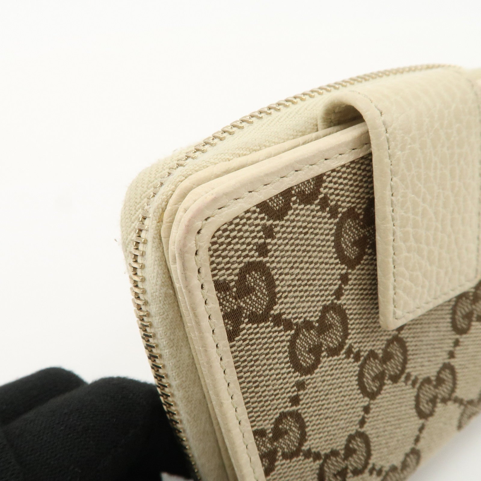 GUCCI GG Canvas Leather Bi-fold Wallet Beige Ivory 346056 Used