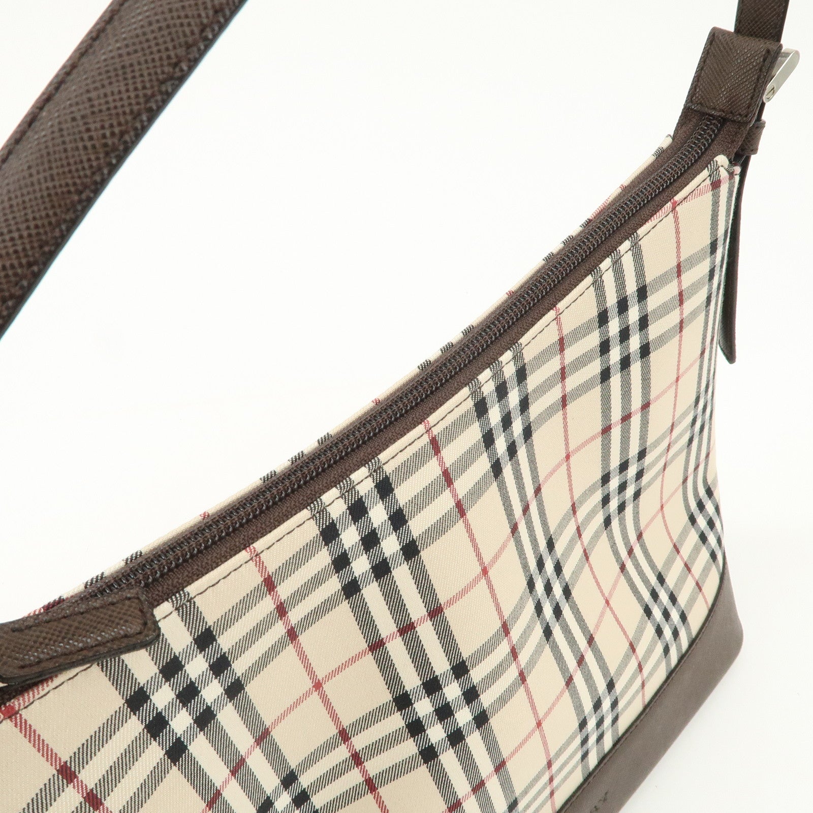 BURBERRY Nova Plaid Canvas Leather Shoulder Bag Hand Bag Beige
