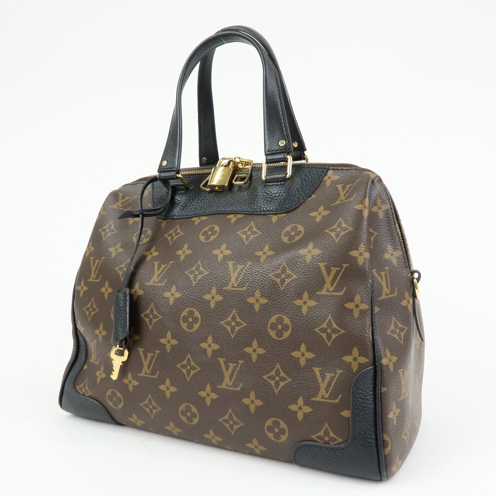 Louis Vuitton Monogram Canvas Leather Retiro Hand Bag Brown M50058