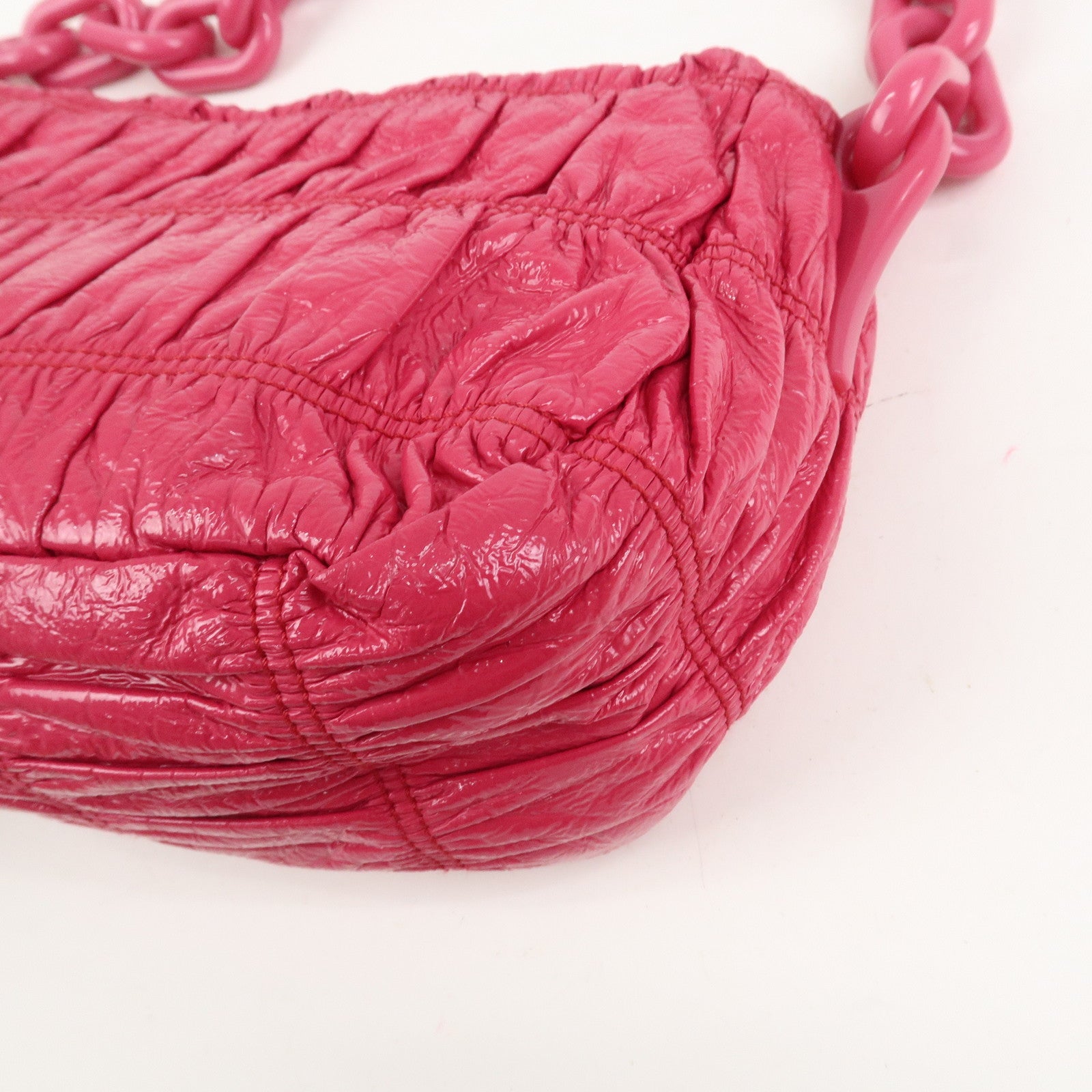 PRADA Logo Patent Leather Chain Shoulder Bag Hand Bag Pink BR4075