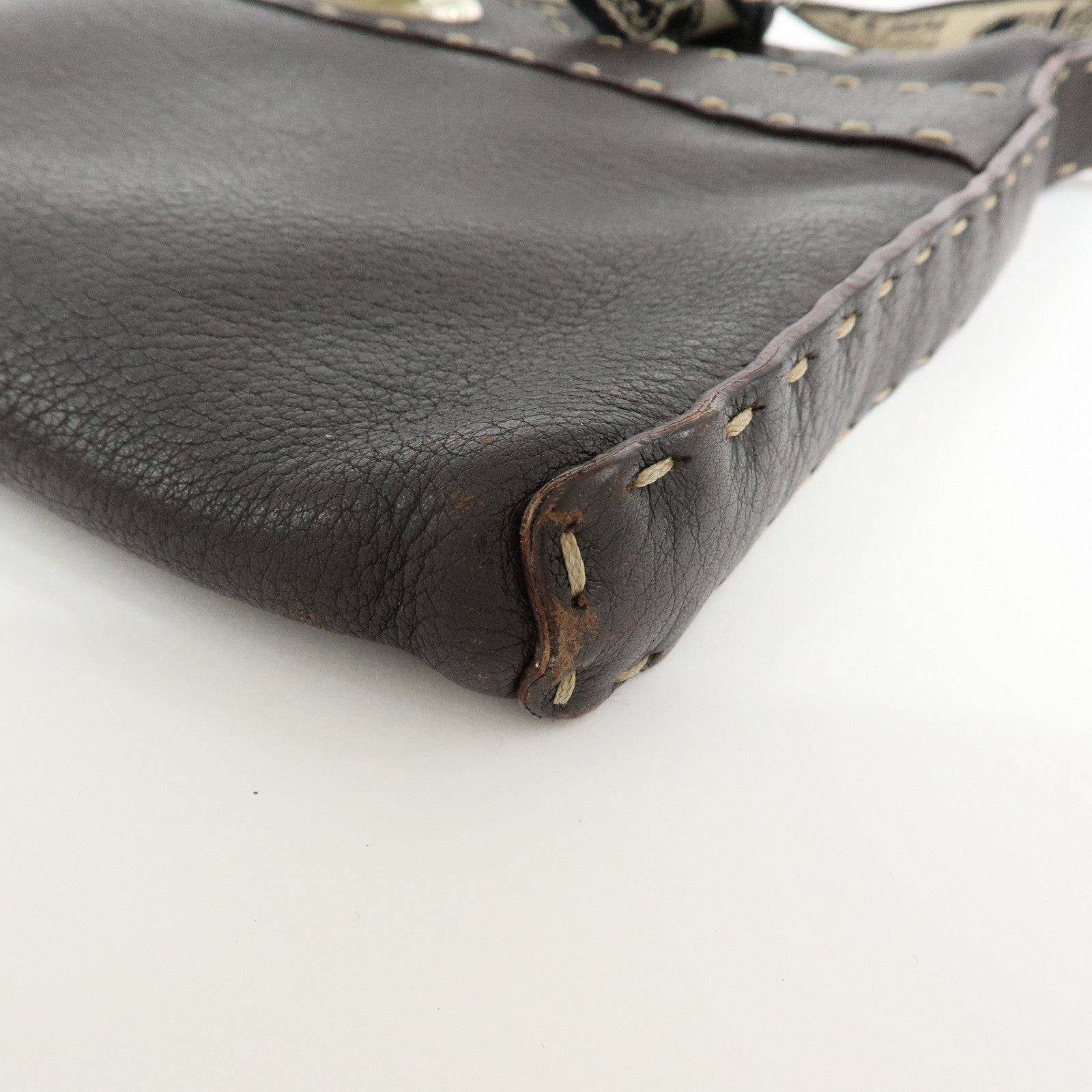 FENDI Selleria Leather Shoulder Bag Crossbody Bag Brown 8BT092