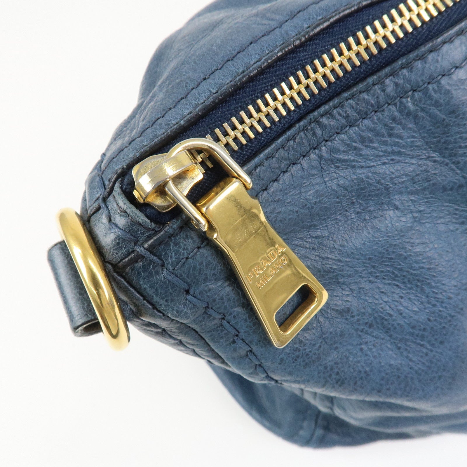 PRADA Logo Leather 2Way Bag Shoulder Bag Hand Bag Blue BL0678