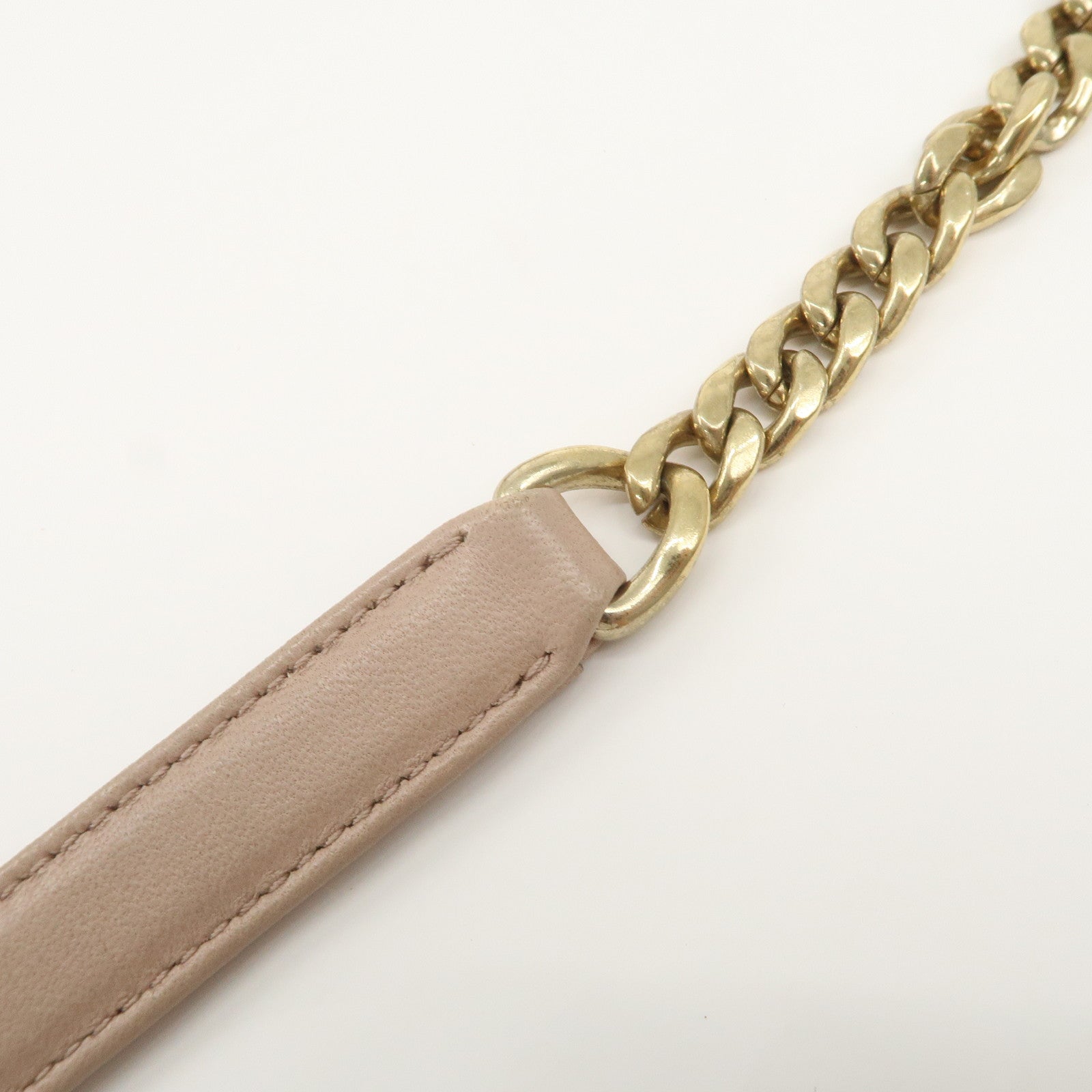 PRADA Logo Leather Gathered Chain Shoulder Bag Pink Beige 1BD147