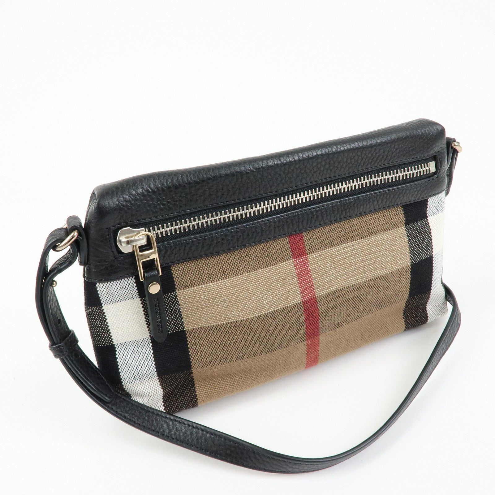 BURBERRY Nova Plaid Canvas Leather Shoulder Bag Beige Black
