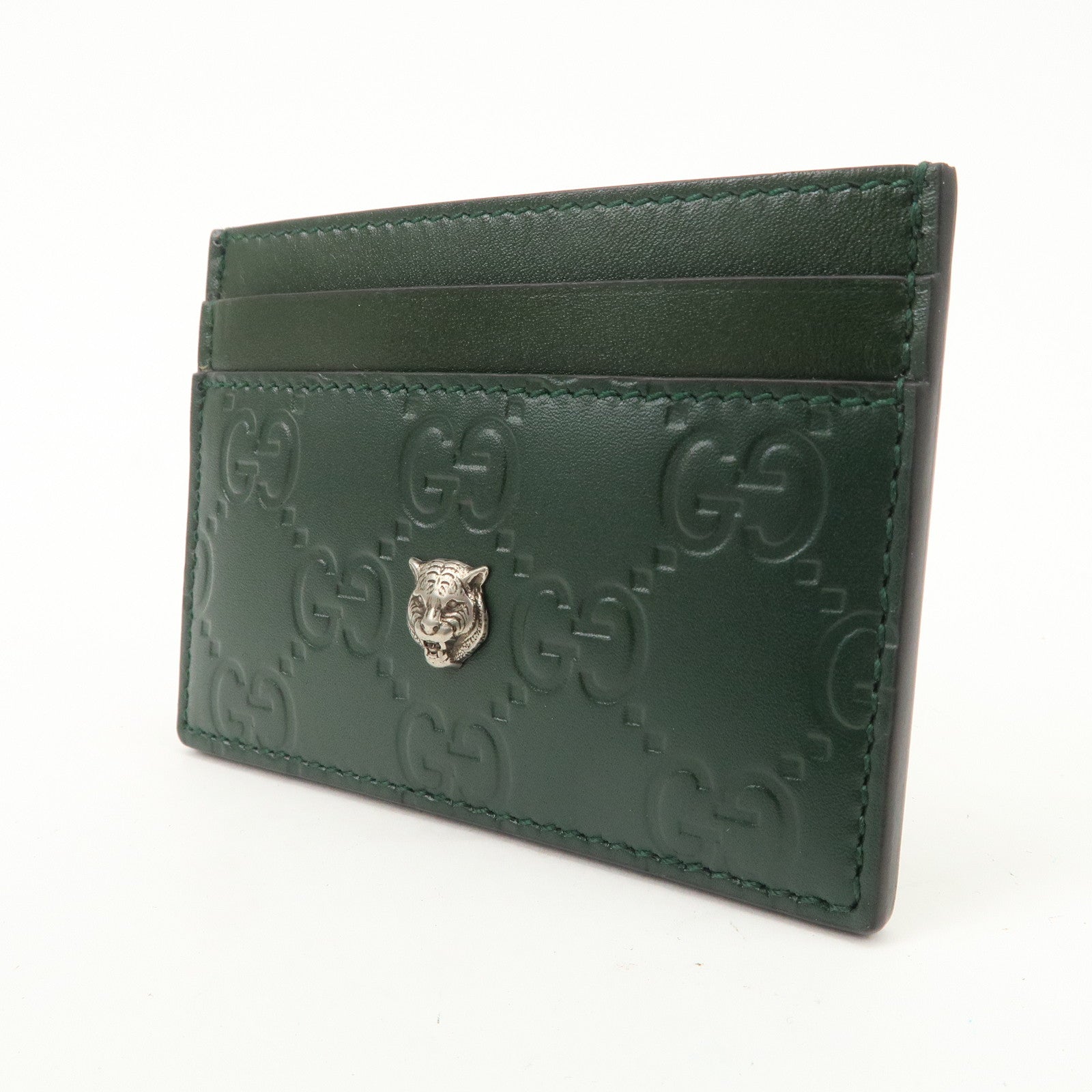 GUCCI Guccissima Tiger Natal Details Leather Card Case Green 428542 Used