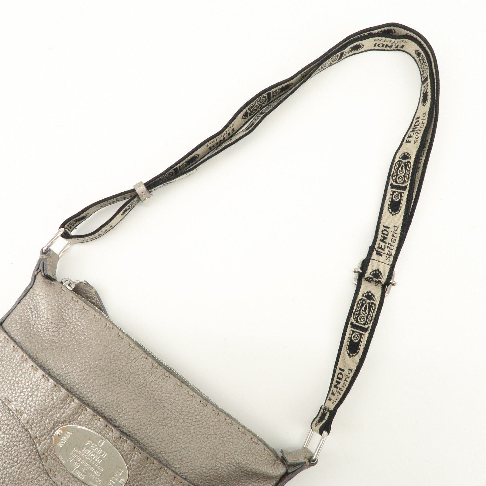 FENDI Selleria Leather Shoulder Bag Crossbody Bag Gray 8BT092