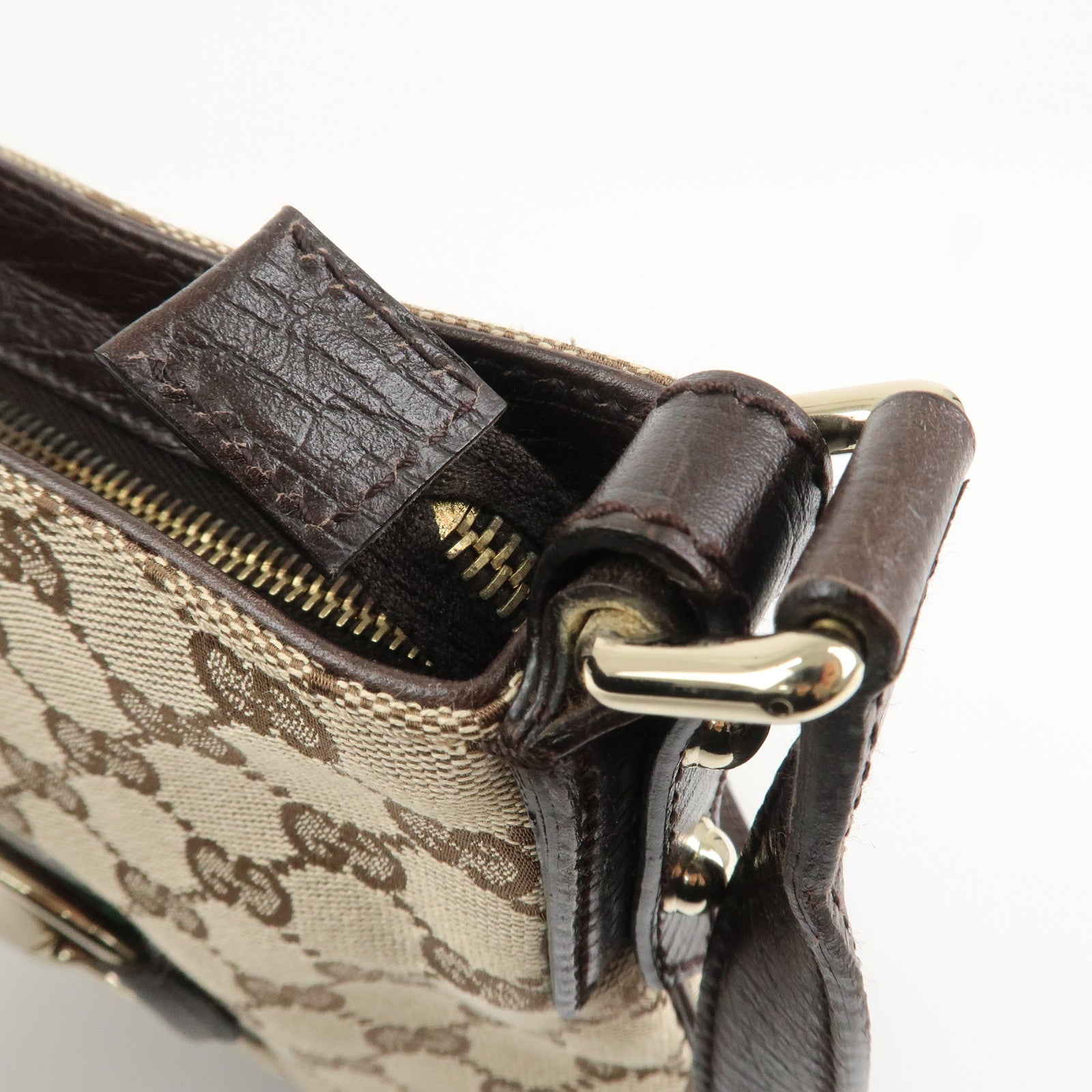 GUCCI Horsebit Sherry GG Canvas Leather Shoulder Bag Brown 17004