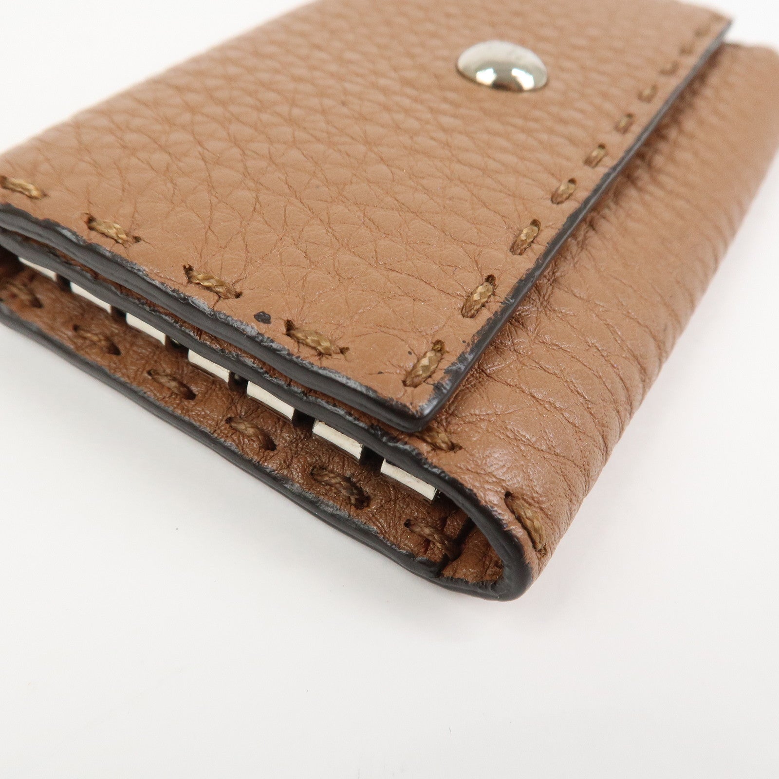 FENDI Selleria Leather 6 Rings Key Case 8AP079 Brown