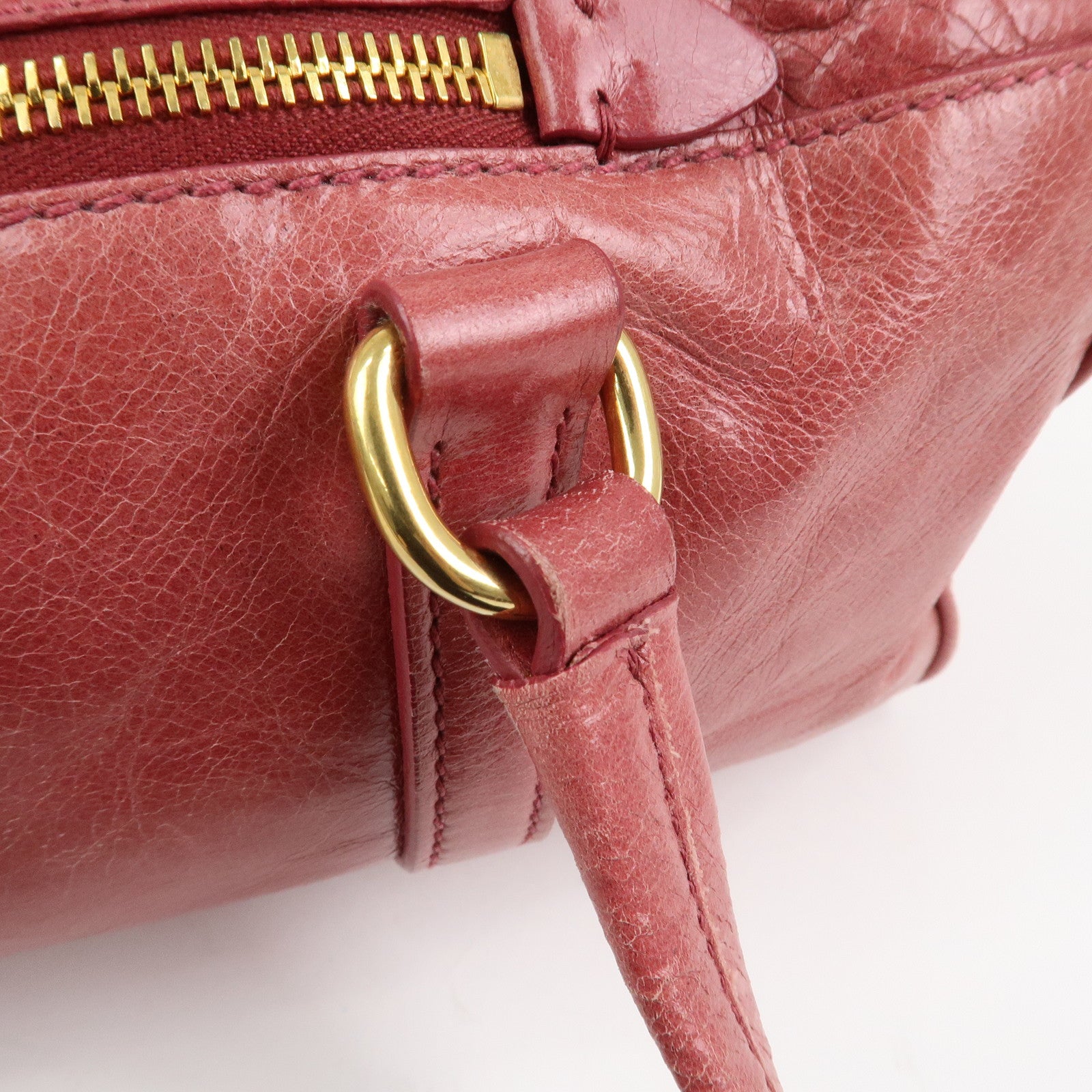 MIU MIU Logo Leather Shoulder Bag Boston Bag Pink RR1941