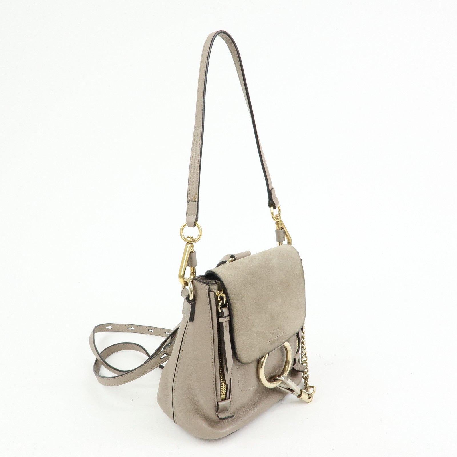 Chloe Faye Suede Leather 2Way Bag Shoulder Bag Backpack Gray