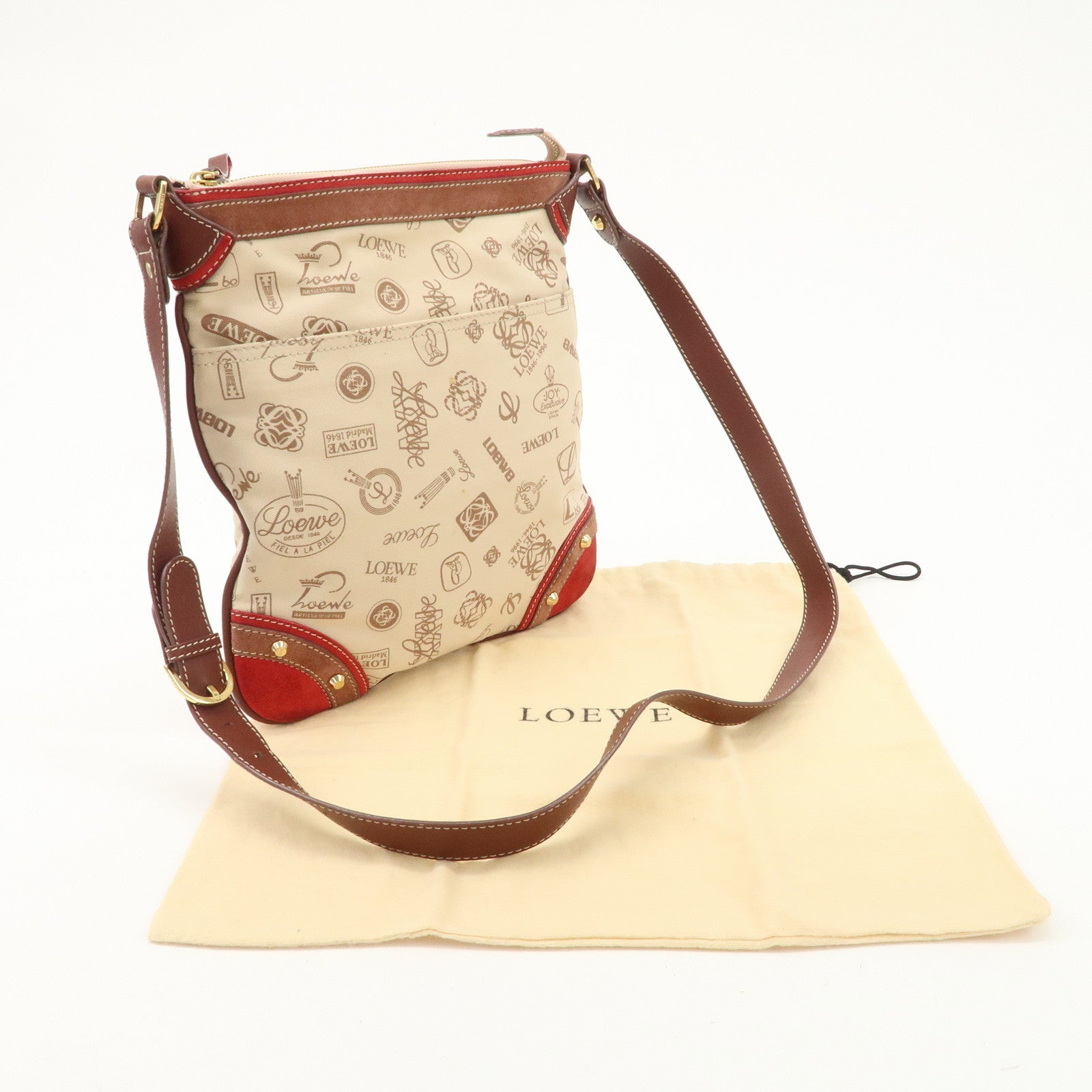 LOEWE Anagram Canvas Suede Leather Shoulder Bag 160th Anniverssary Used