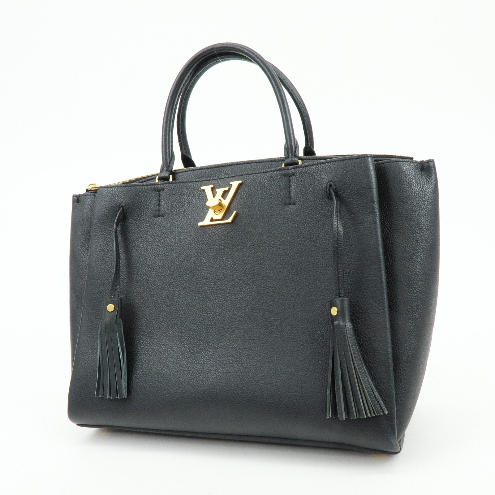 Louis Vuitton Lock Me Calf Leather Hand Bag Noir Black M54569