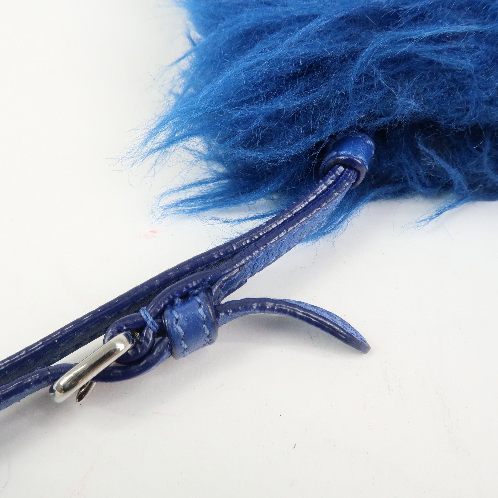 PRADA Triangle Logo Faux Fur Clutch Bag Flat Pouch Blue 1N1530