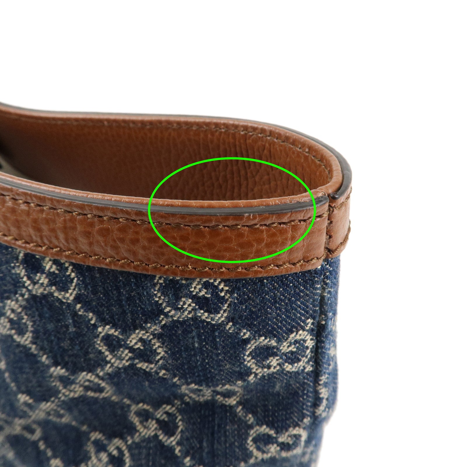 GUCCI Ophidia GG Denim Leather Tote Bag Blue Brown 631685 Used