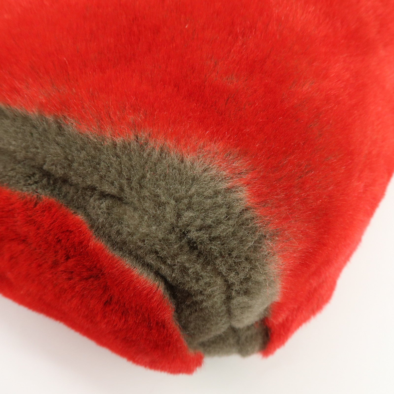 FENDI Fur Leather Tote Bag Hand Bag Shoulder Bag Red 321262900069