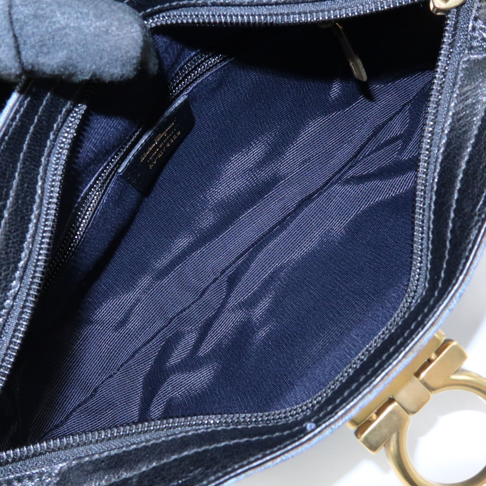 Ferragamo Gancini Canvas Leather Hand Bag Shoulder Bag Blue Black
