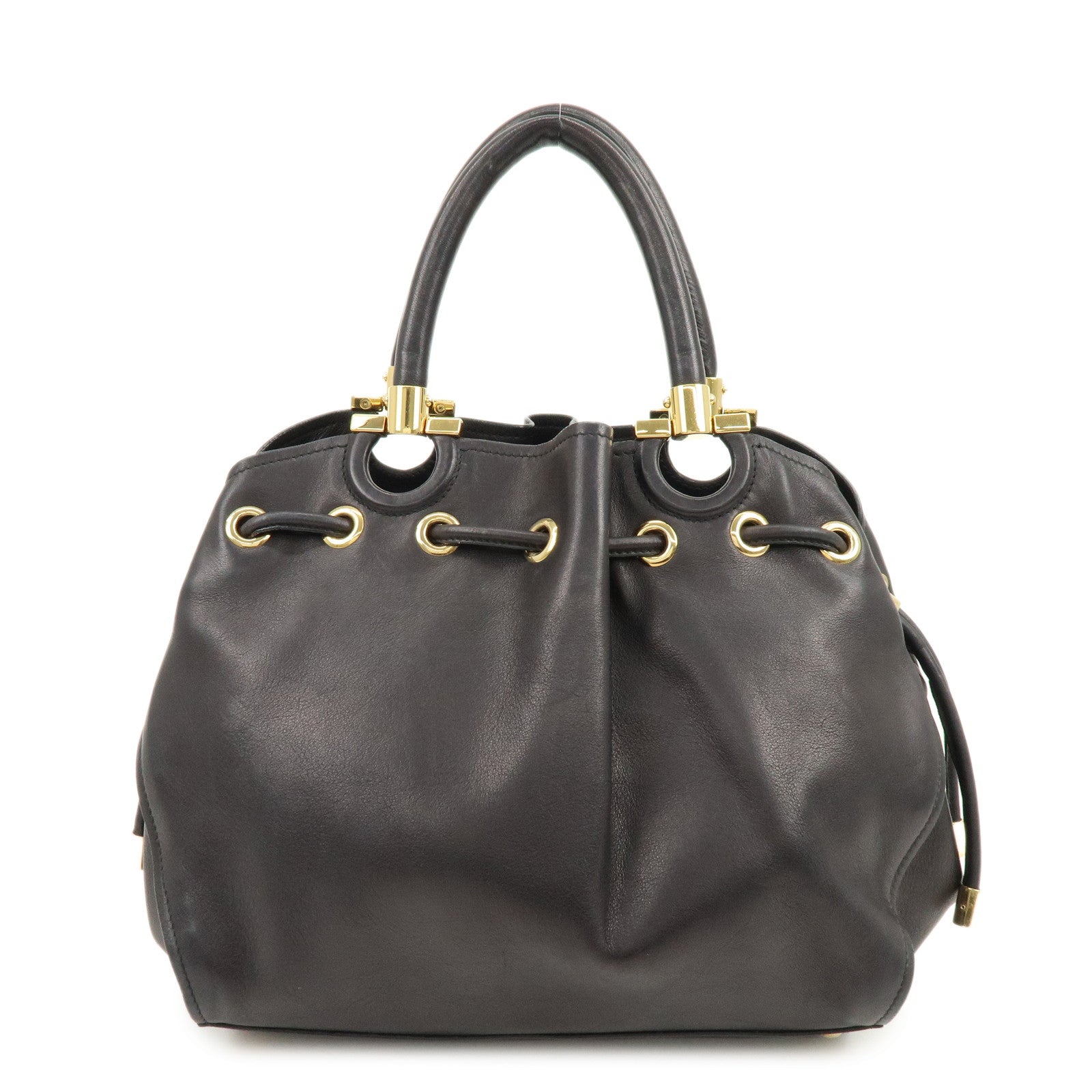 Ferragamo Gancini Leather Hand Bag Black