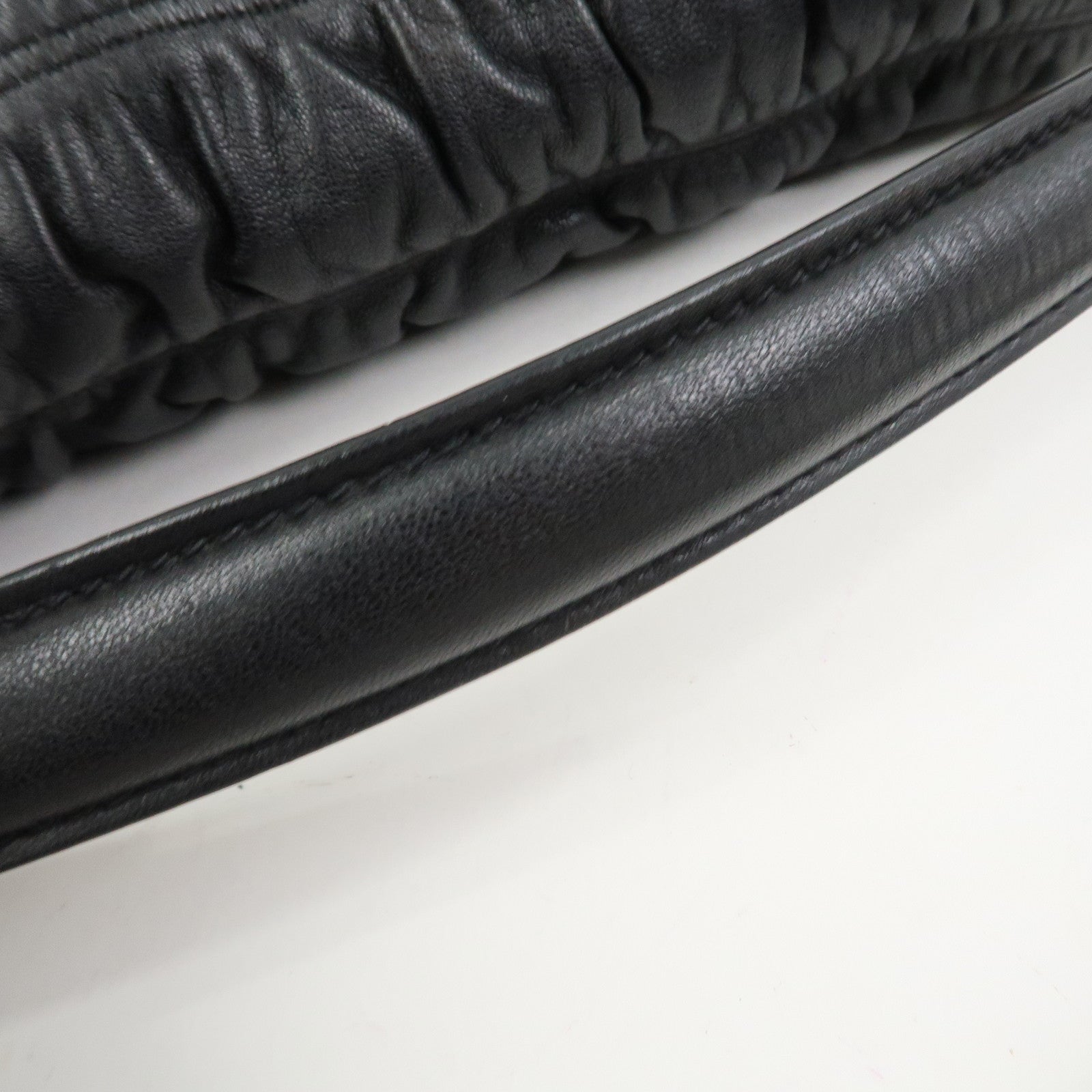 PRADA Logo Gathered Leather 2Way Bag Hand Bag Shoulder Bag Black