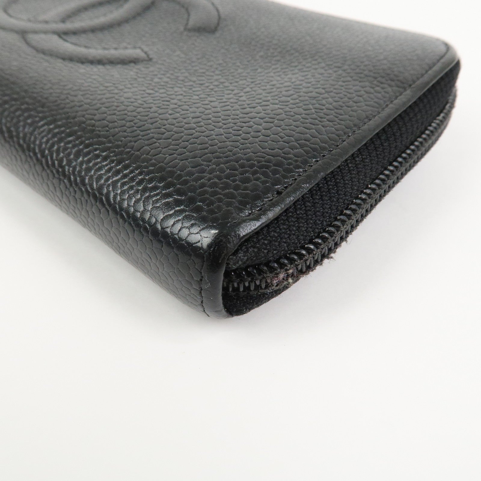 CHANEL COCO Mark Caviarskin Round Zippy Long Wallet Black A13228