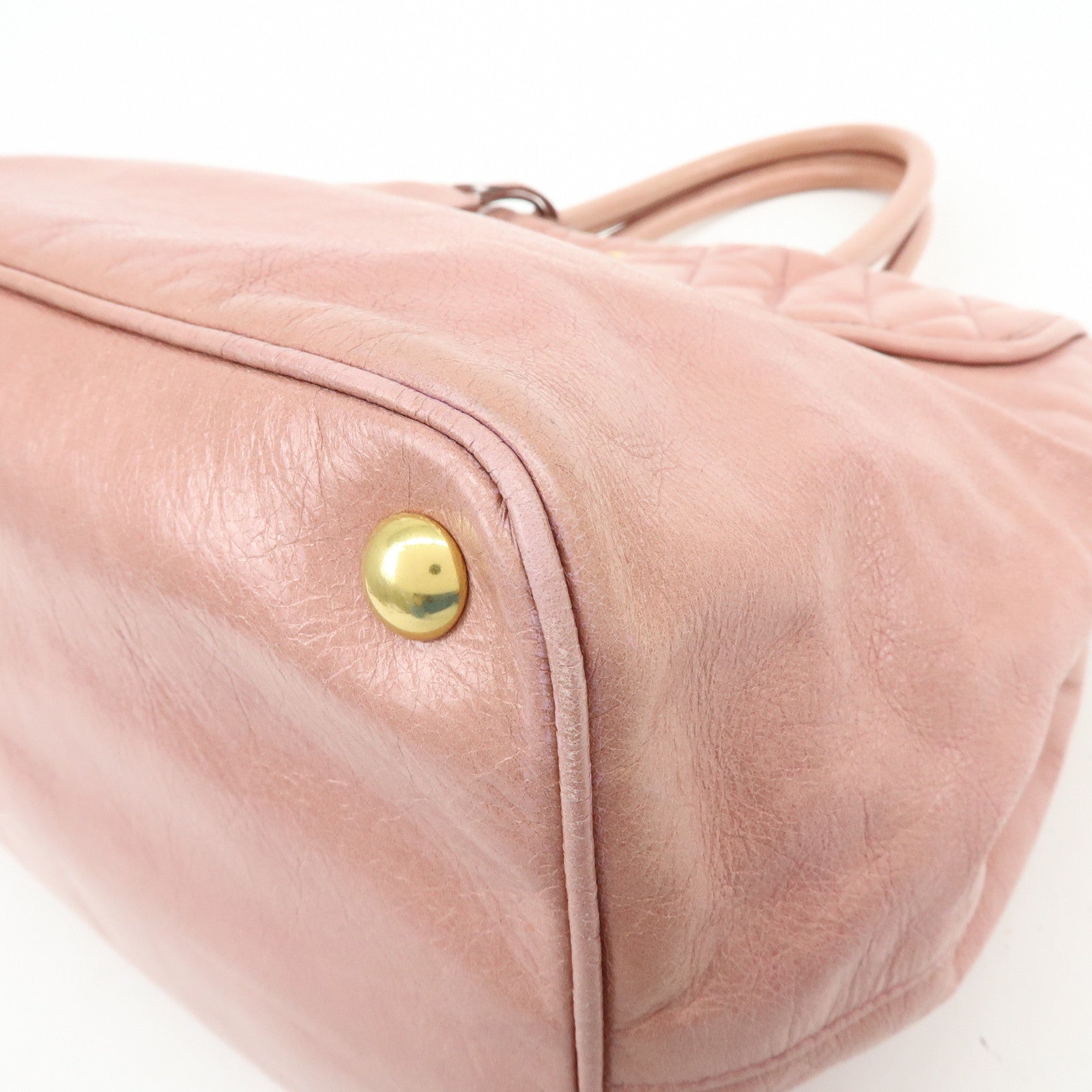 MIU MIU Logo Leather Hand Bag Tote Bag Pink RN1098