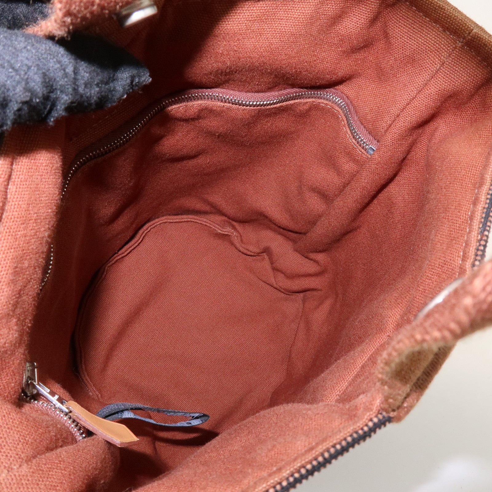 HERMES Saxe PM Canvas Leather Hand Bag Bucket Bag Brown