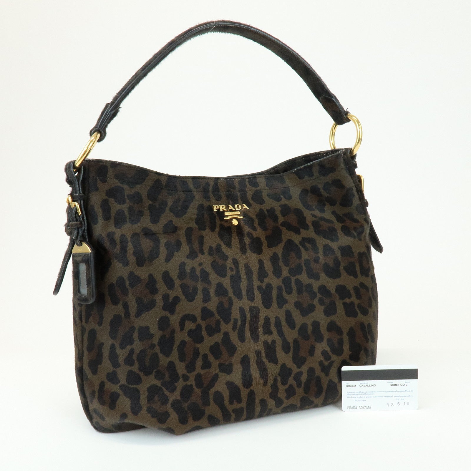PRADA Leopard Unborn Calf Shoulder Bag Dark Brown BR4941