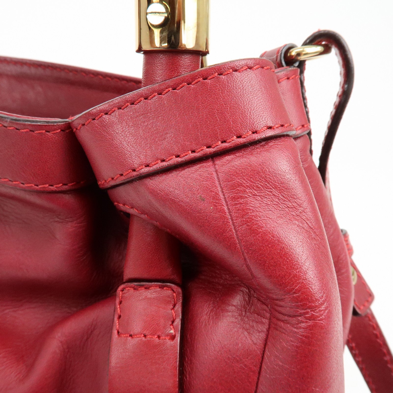Chloe Victoria Leather 2Way Bag Shoulder Bag Hand Bag Red