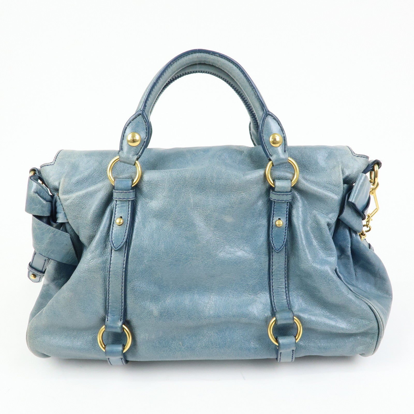 MIU MIU Side Ribbon Vittello Lux 2Way Bag Hand Shoulder Bag Blue