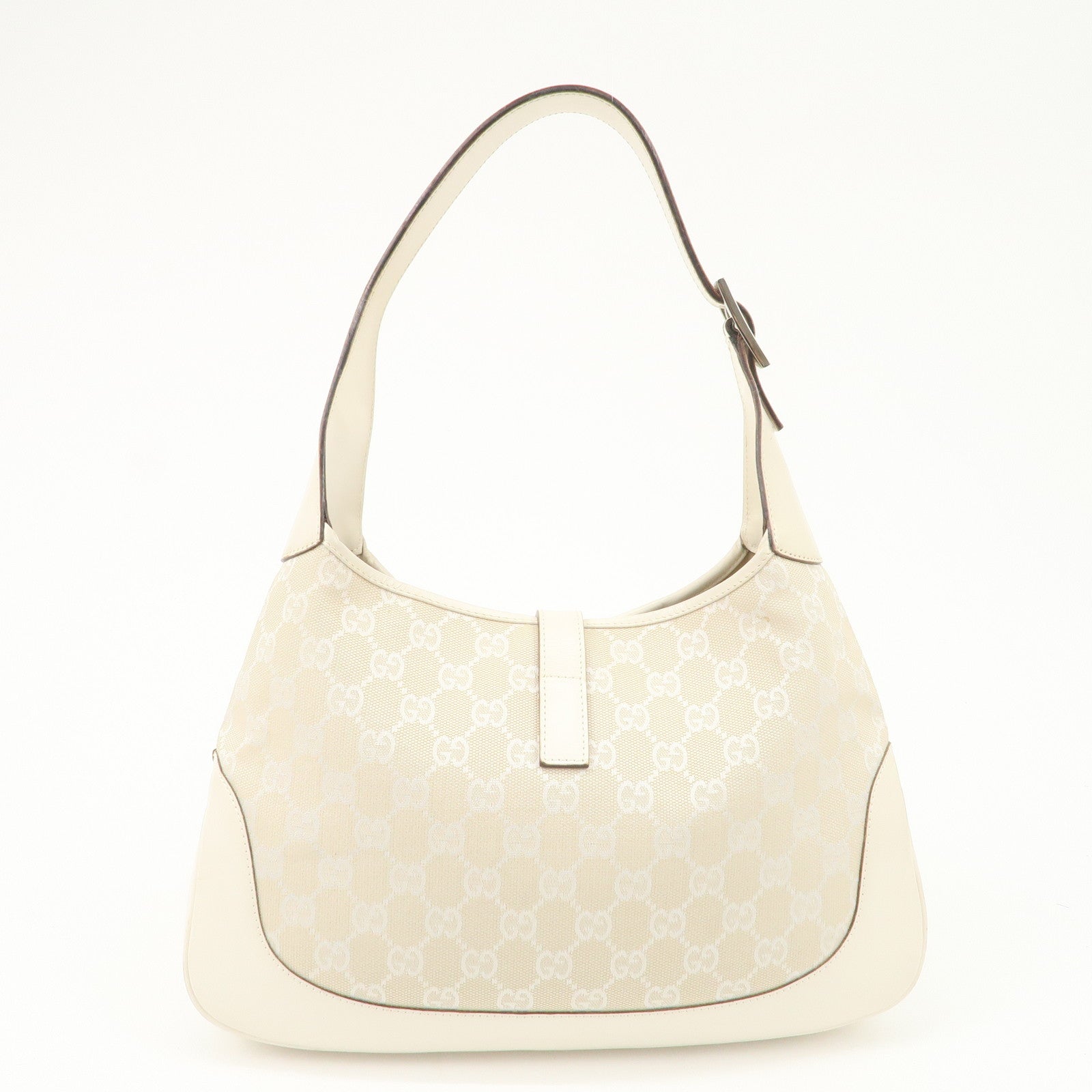 GUCCI Jackie GG Canvas Leather Shoulder Bag Beige White