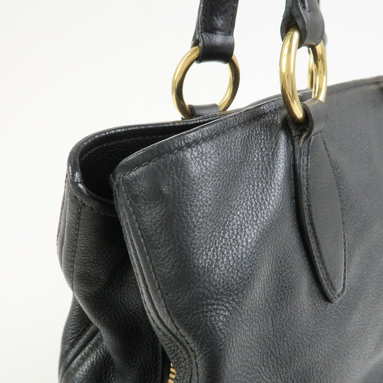 MIU MIU Logo Leather 2Way Bag Shoulder Bag Hand Bag Black RR1901