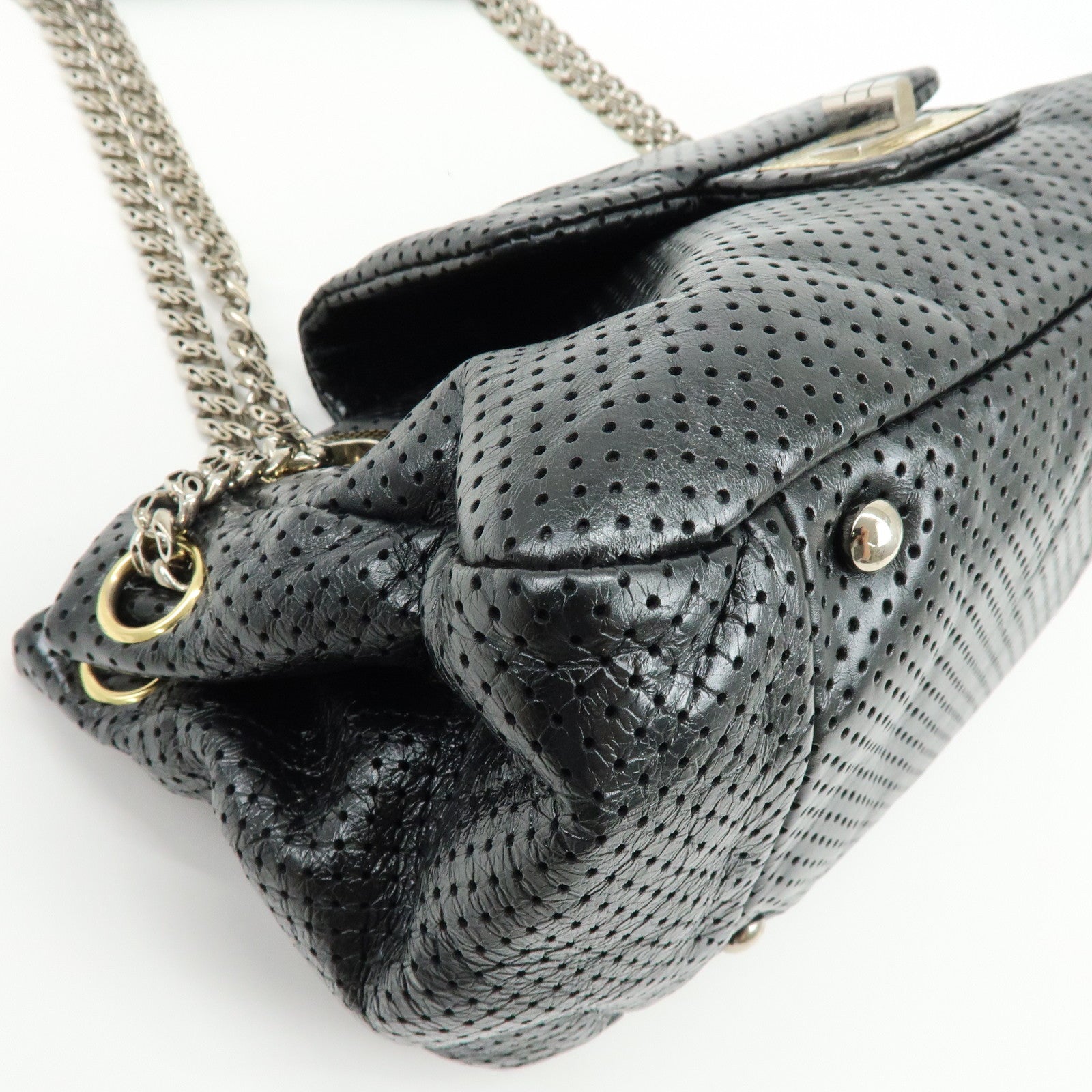 CHANEL 2.55 Punching Calf Leather Chain Shoulder Bag Black