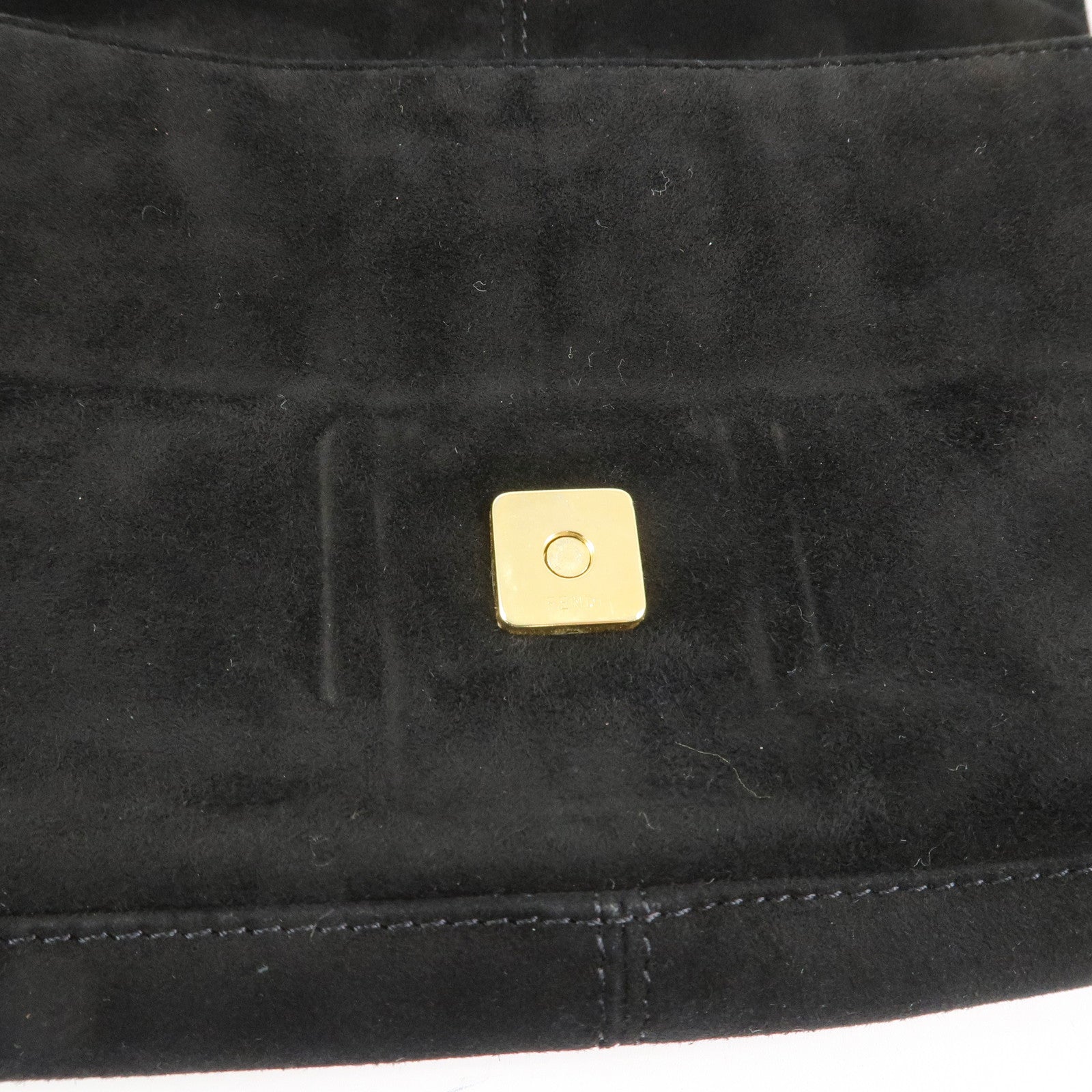 FENDI Mamma Baguette Suede Leather Shoulder Bag Black 26424