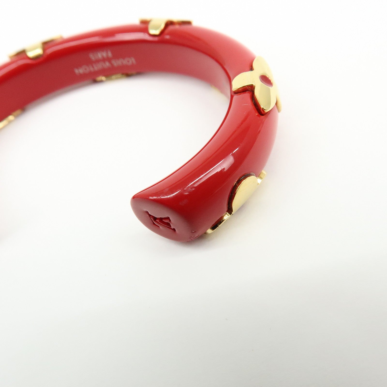 Louis Vuitton Monogram Ceramic Metal Bracelet Bangle Red Gold